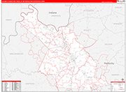 Elizabethtown-Fort Knox Metro Area Wall Map Red Line Style
